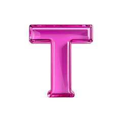 Glossy Pink Letter T Rendering Isolated on transparent background
