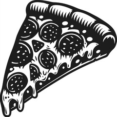 Stylized Pizza Slice with Dripping Cheese and Pepperoni in Bold Black and White