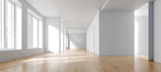 Modern interior design with white walls and wood floor for home office or apartment renovation project