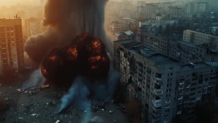 A powerful explosion in a residential area with smoke and fire — suitable for news stories, disaster movies, and rescue training videos.
