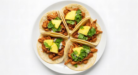 Tacos al Pastor with Pineapple and Cilantro on White Plate 2