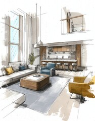 Sketch of a modern open-plan living space
