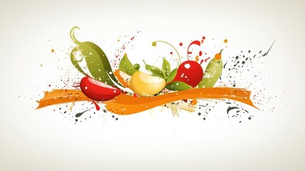Fresh fruits composition with vibrant colors and splatters artistic presentation