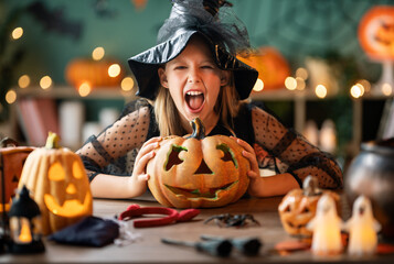 Girl is celebrating Halloween