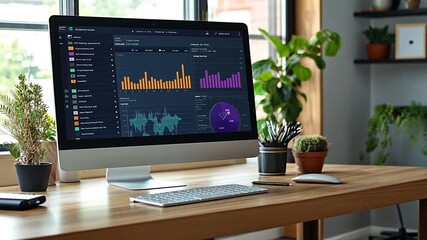 Computer monitor displaying data visualizations - Powered by Adobe