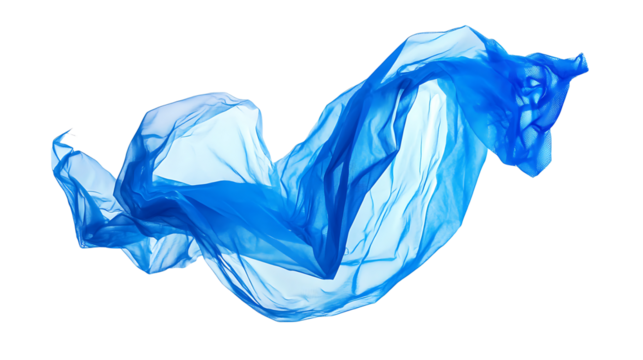 Flying blue silk fabric isolated on white background