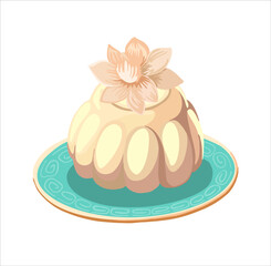Cute cartoon illustration on the theme of the Asian holiday - mid-autumn (Moon Festival, Mooncake Festival). Modern digital illustration in soft pastel colors. Vector