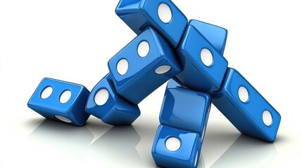 Stack of Blue Dice with White Dots in a Playful and Abstract Arrangement