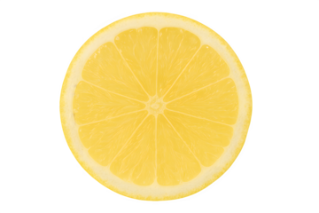 Bright yellow lemon slice with a thin white ring of pith. The citrus fruit adds a burst of flavor to any drink or dish.