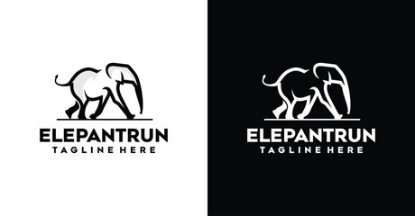 Black Colored Elepant Outline Design Logo Inspiration Silhoutte Elepant Running Logo