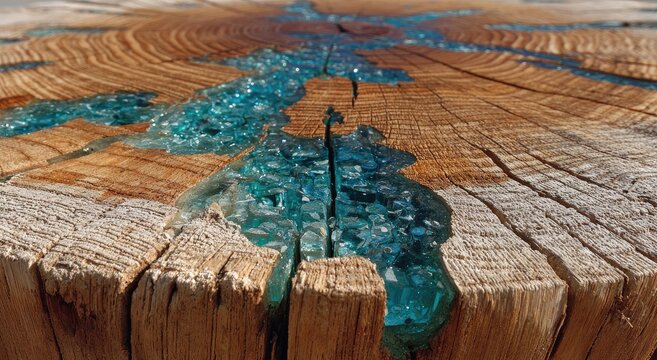 Resin-infused tree stump table top