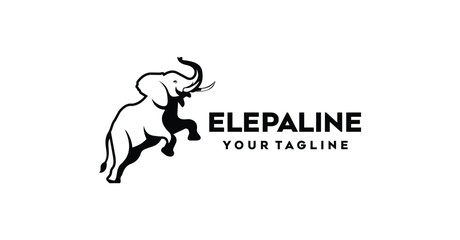 Black Colored Elepant Outline Design Logo Inspiration Silhoutte Elepant Jumping Logo