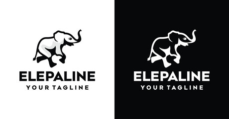 Black Colored Elepant Outline Design Logo Inspiration Silhoutte Elepant Running