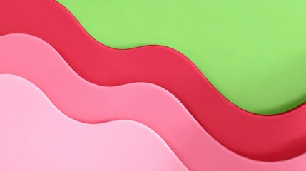 Abstract wavy layers of pink and red on a lime green background