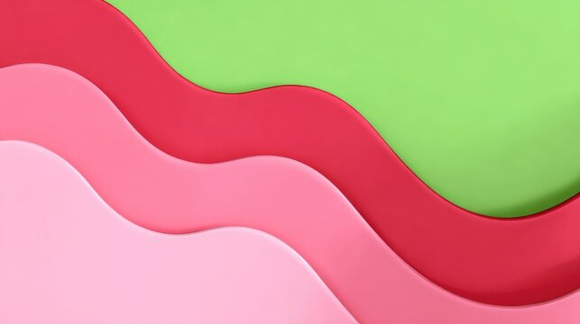 Abstract wavy layers of pink and red on a lime green background