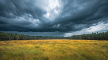 Fototapeta premium Storm clouds over a golden meadow