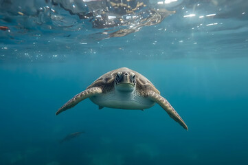 Sea Turtle Swimming Underwater in Ocean