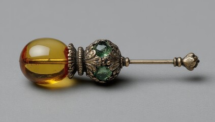 Amber and green gemstone decorative pin