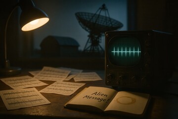 Decoding an alien message on an old oscilloscope at a night lab