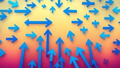 Abstract background with many blue arrows pointing in various directions, texture, blue vector