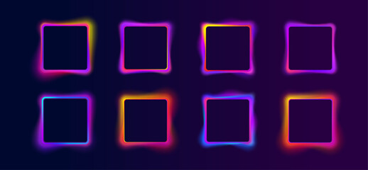 Gradient blends abstract shapes circular icons glowing neon light bright colours fluid motion spiral swirl energy round forms futuristic digital design template banner illustration vibrant set wave.