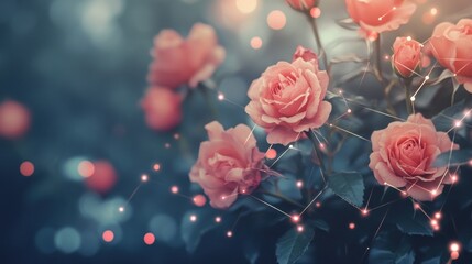 Obraz premium Pink roses with abstract overlay