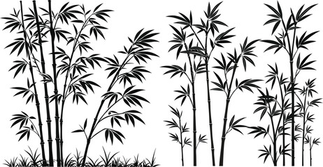Black Line Bamboo Plant Icons Set including Flat Nature Botanical Eco and Asian Symbol Collection with Minimal Bamboo Icon Group for UI Web Garden Environment and Greenery Design Projects
