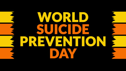 World Suicide Prevention Day text with side lines on a black background. Which is observed every year in September to celebrate and wish World Suicide Prevention Day.