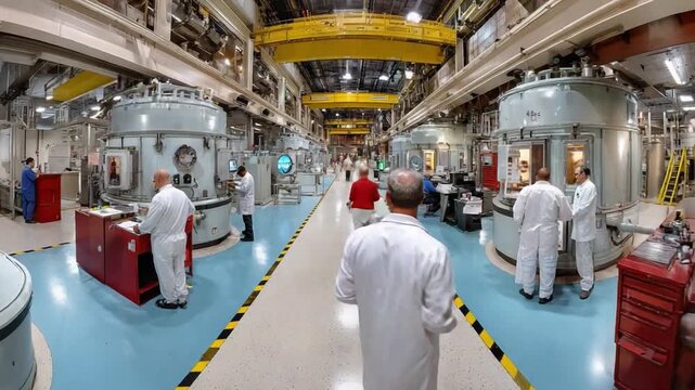 Nuclear Facility: A glimpse into the heart of a modern nuclear facility, where scientists and engineers work diligently amidst complex machinery and advanced technology.