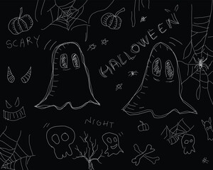Halloween doodles illustration on black color.eps