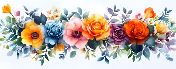 Vibrant watercolor floral bouquet with pop art styling