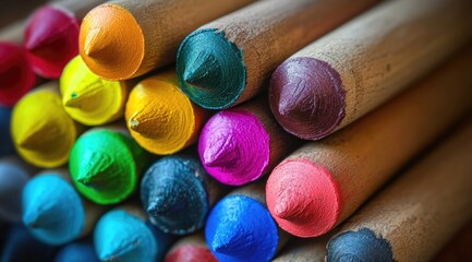 Close-up colorful crayon tips
