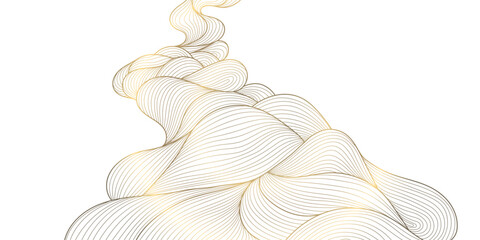 Vector golden line wave on white background, abstract luxury curve premium banner, flow shape. Sea, ocean japanese style elegant illustration. © marylia17