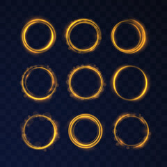 Banner glows with bright gold sparkle abstract circle frame light glittering star vector magic confetti comet motion festive poster decoration shimmer trail luxury illustration effect round design shi