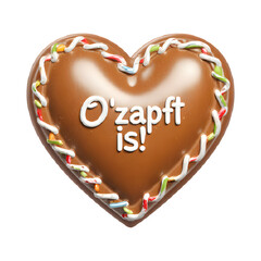 Decorative Oktoberfest gingerbread heart with icing text Ozapft is colorful details PNG