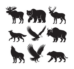 Wild Forest Animals Silhouette Pack – Predator and Bird of Prey Vector Collection