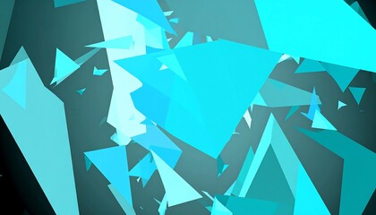 A vibrant, dynamic display of translucent teal and dark-toned polygonal shapes.