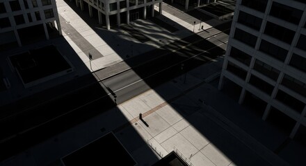 Fototapeta premium Sharp edged building shadow intersects on the ground abstract urban background