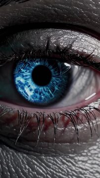Vertical video, variations of an eye with glowing light beams, evoking themes of futuristic vision, artificial intelligence, and advanced technology
