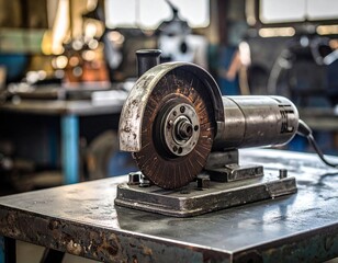 Fototapeta premium Worn Metal Cutting Tool in Industrial Workshop