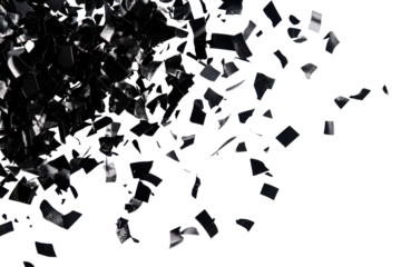 Abstract black confetti explosion isolated on transparent background. Flying black colorful confetti isolated on white background.