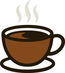 Illustration of a brown cup filled with steaming black coffee, symbolizing warmth, energy, breakfast, cozy mornings, relaxation, cafe drinks, and lifestyle.