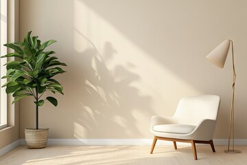 Beige room with plant and chair (1)