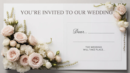 Elegant wedding invitation card with floral accents and blank space  