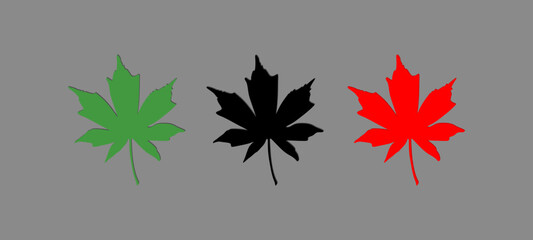 Maple leaf icon set. Red, Black, green autumn leaves.