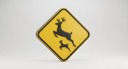 Deer Crossing Sign A 3D Render on White, Alerting Drivers to Wildlife Presence
