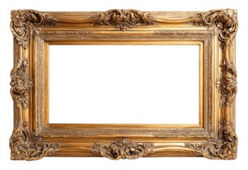 Ornate gold picture frame, rectangular shape, empty interior