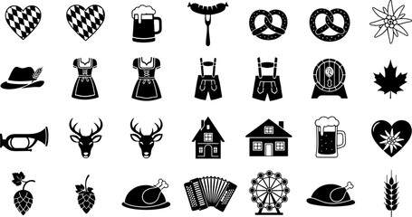 Oktoberfest Black-White Icons Set