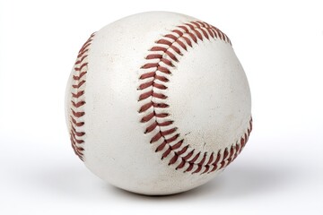 Close-up of a worn baseball on a white background