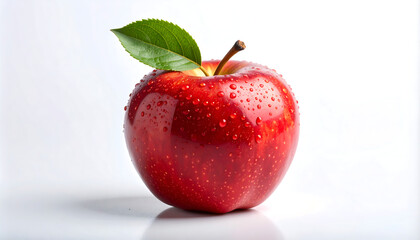 Juicy Red Apple with Water Droplets, Fresh and Vibrant, Studio Shot on White Background, Healthy Eating Concept.
